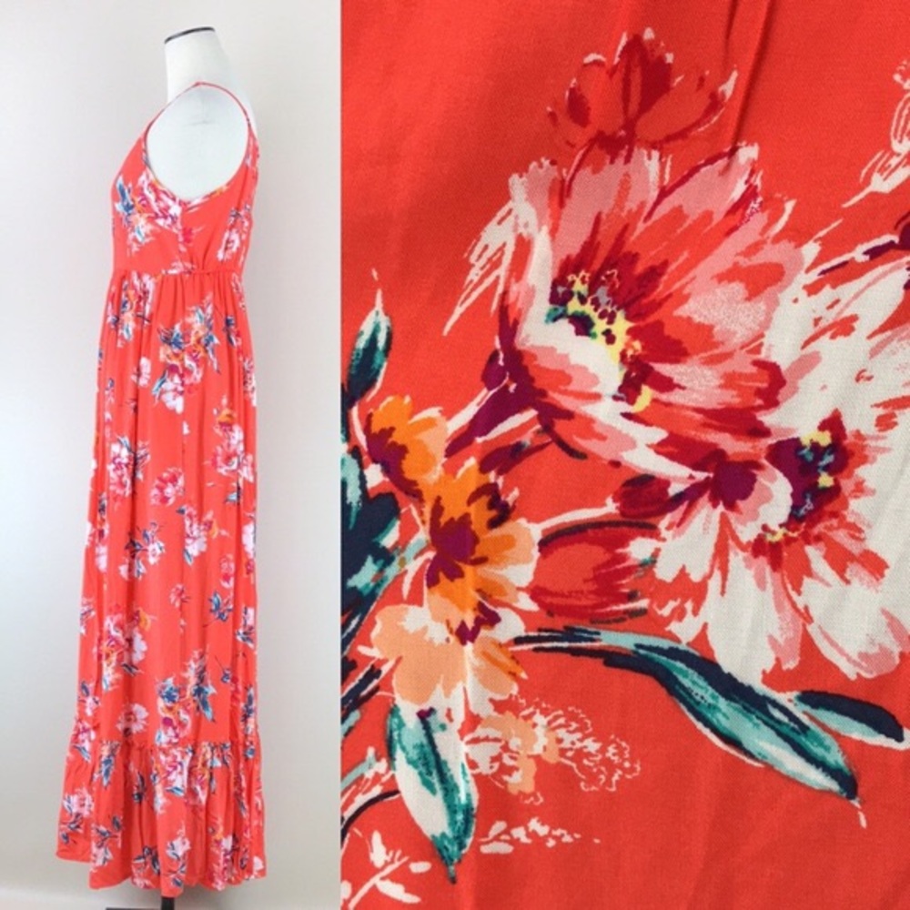 Band of Gypsies Orange Floral Maxi Dress Medium